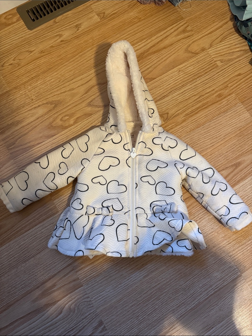 Mayoral Cream Quilted Hooded Puffer with Heart Print